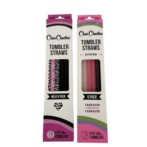 Char Charms Tumbler Straws Reusable BPA Free Dishwasher Safe 6 Pack Glitter Wild